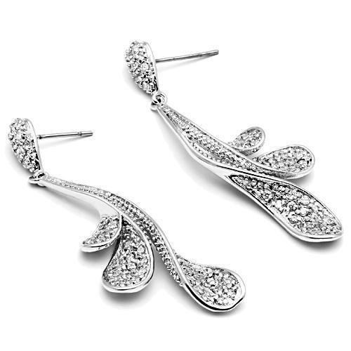 3W299 - Rhodium Brass Earrings with AAA Grade CZ  in Clear