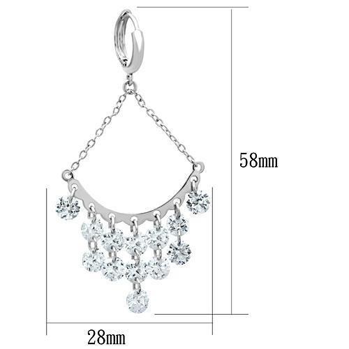 3W300 - Rhodium Brass Earrings with AAA Grade CZ  in Clear