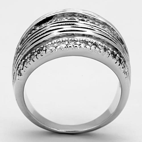 3W307 - Rhodium Brass Ring with AAA Grade CZ  in Clear