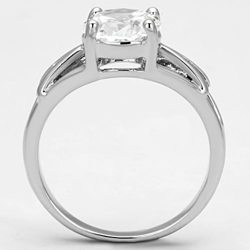 3W308 - Rhodium Brass Ring with AAA Grade CZ  in Clear