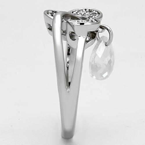 3W312 - Rhodium Brass Ring with AAA Grade CZ  in Clear