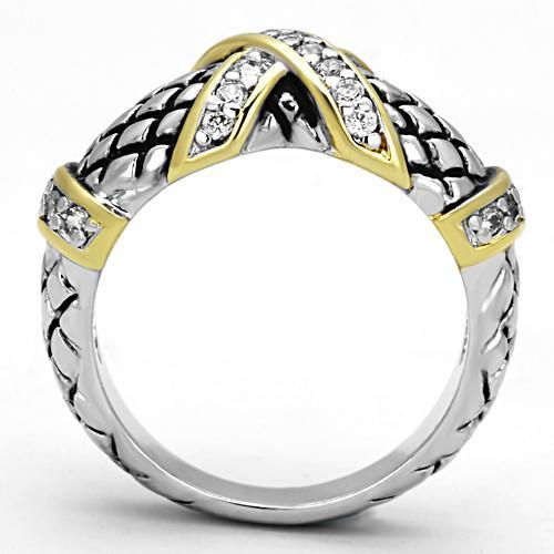 3W314 - Reverse Two-Tone Brass Ring with AAA Grade CZ  in Clear