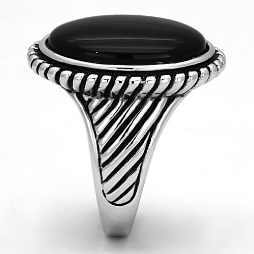 3w318 - Rhodium Brass Ring with Semi-Precious Onyx in Jet