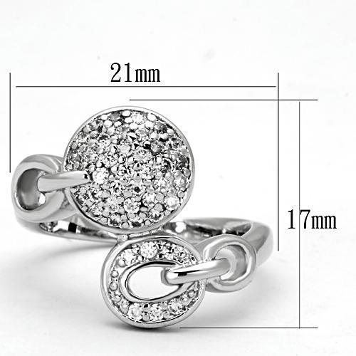 3W321 - Rhodium Brass Ring with AAA Grade CZ  in Clear