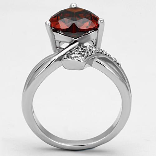 3W323 - Rhodium Brass Ring with AAA Grade CZ  in Garnet