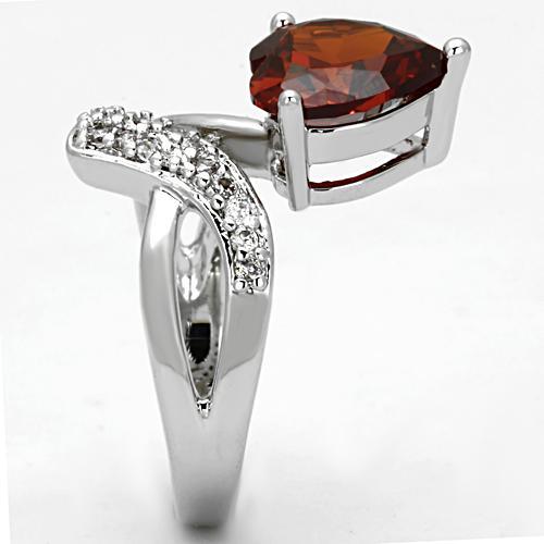 3W323 - Rhodium Brass Ring with AAA Grade CZ  in Garnet