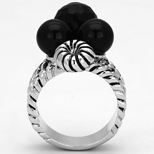 3W330 - Rhodium Brass Ring with AAA Grade CZ  in Black Diamond