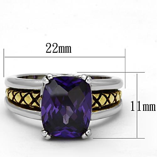 3W331 - Reverse Two-Tone Brass Ring with AAA Grade CZ  in Amethyst