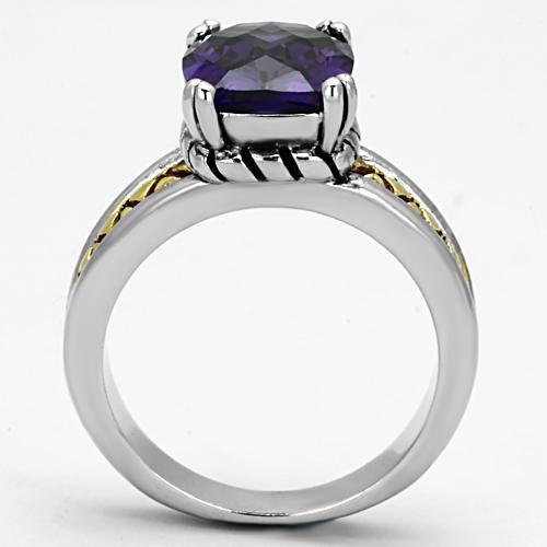 3W331 - Reverse Two-Tone Brass Ring with AAA Grade CZ  in Amethyst