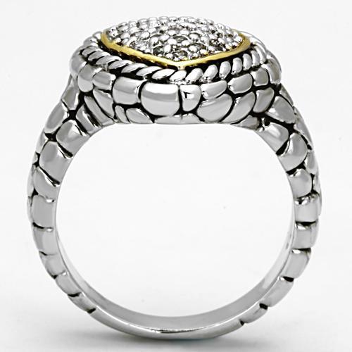 3W333 - Reverse Two-Tone Brass Ring with AAA Grade CZ  in Clear