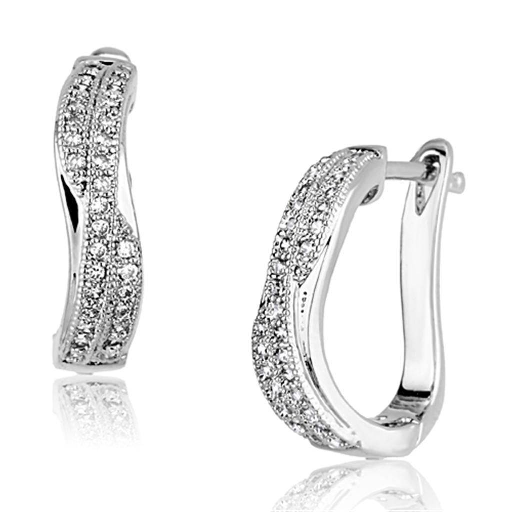 3W358 - Rhodium Brass Earrings with AAA Grade CZ  in Clear