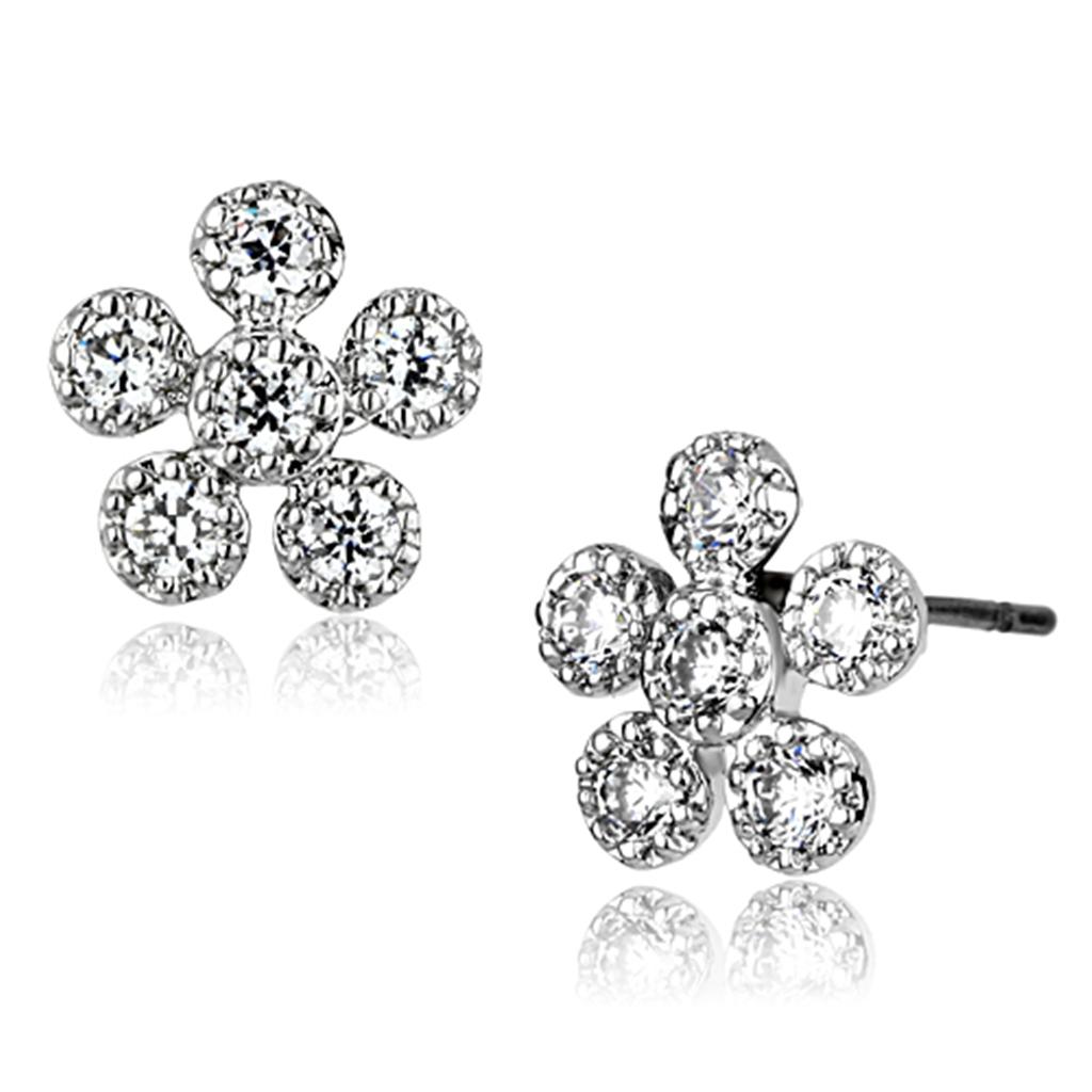 3W359 - Rhodium Brass Earrings with AAA Grade CZ  in Clear