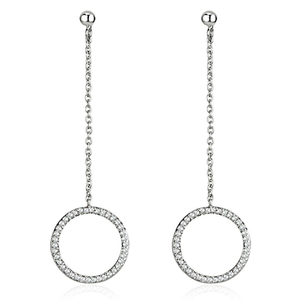 3W364 - Rhodium Brass Earrings with AAA Grade CZ  in Clear