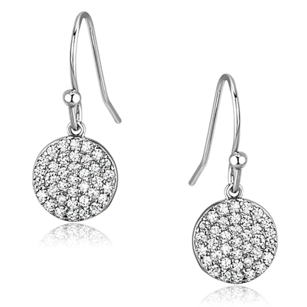 3W369 - Rhodium Brass Earrings with AAA Grade CZ  in Clear