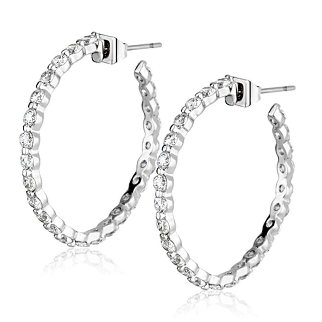 3W370 - Rhodium Brass Earrings with AAA Grade CZ  in Clear