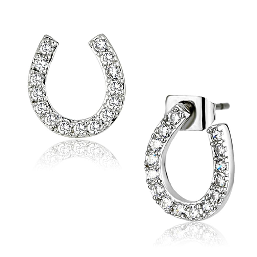 3W371 - Rhodium Brass Earrings with AAA Grade CZ  in Clear