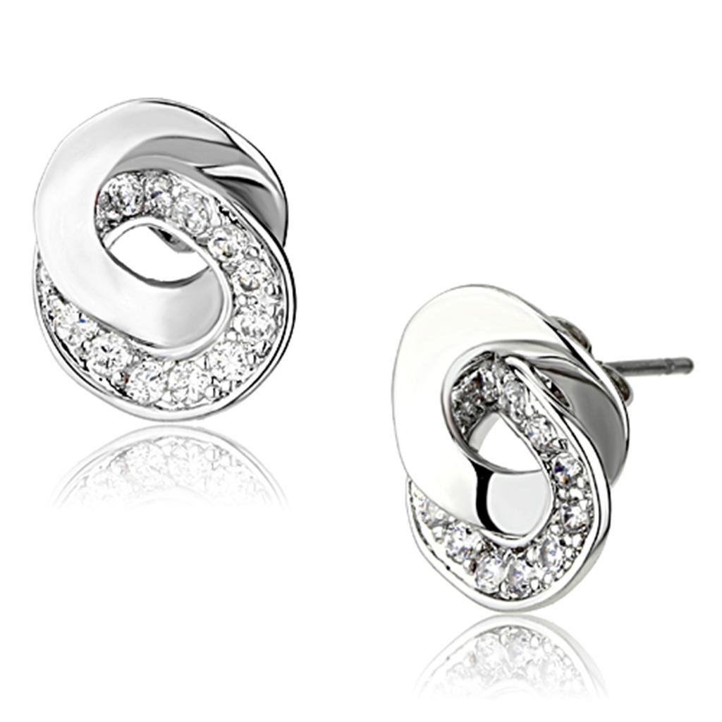 3W376 - Rhodium Brass Earrings with AAA Grade CZ  in Clear