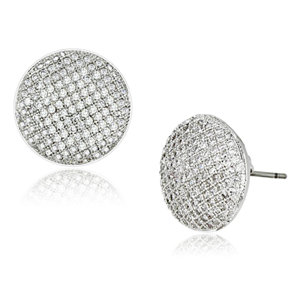 3W388 - Rhodium Brass Earrings with AAA Grade CZ  in Clear