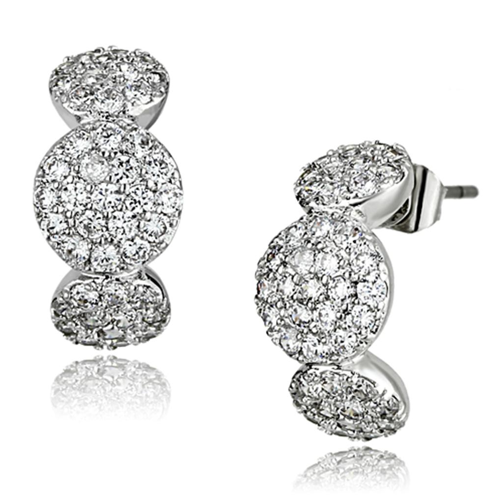 3W390 - Rhodium Brass Earrings with AAA Grade CZ  in Clear