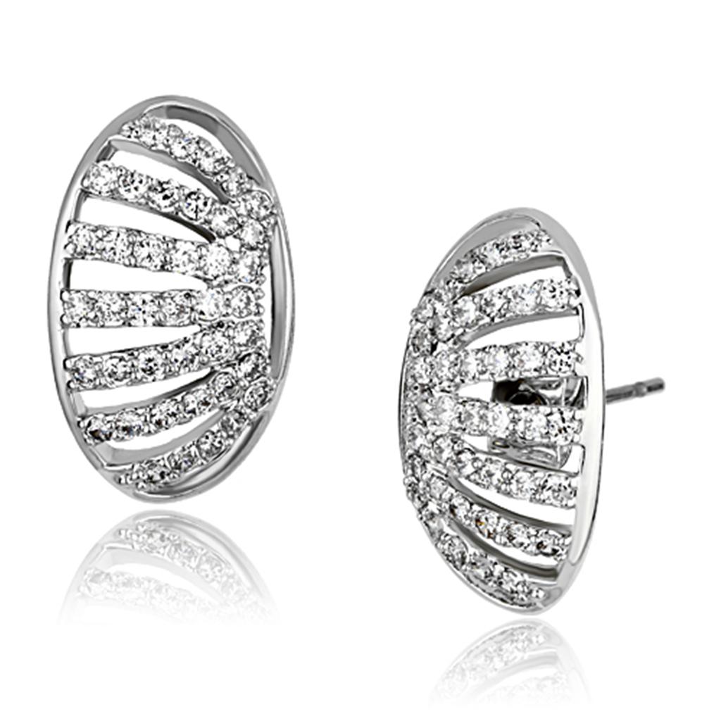 3W393 - Rhodium Brass Earrings with AAA Grade CZ  in Clear