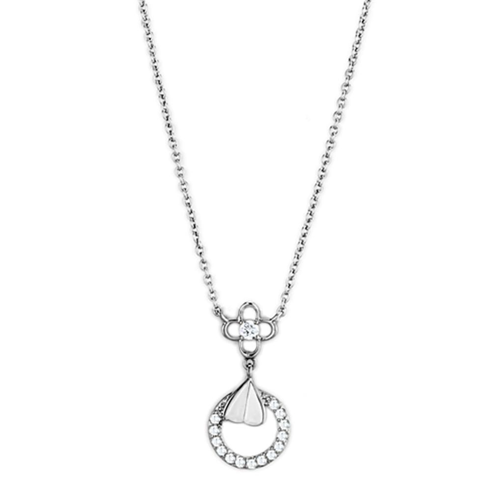 3W419 - Rhodium Brass Necklace with AAA Grade CZ  in Clear