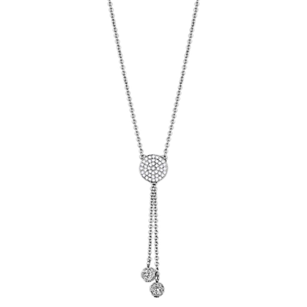 3W429 - Rhodium Brass Necklace with AAA Grade CZ  in Clear