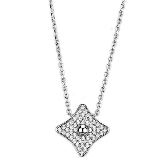 3W430 - Rhodium Brass Necklace with AAA Grade CZ  in Clear