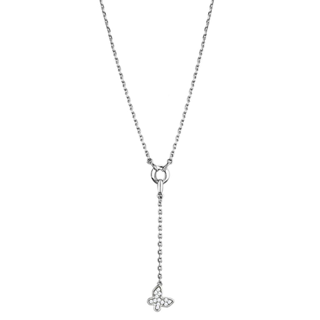 3W443 - Rhodium Brass Necklace with AAA Grade CZ  in Clear