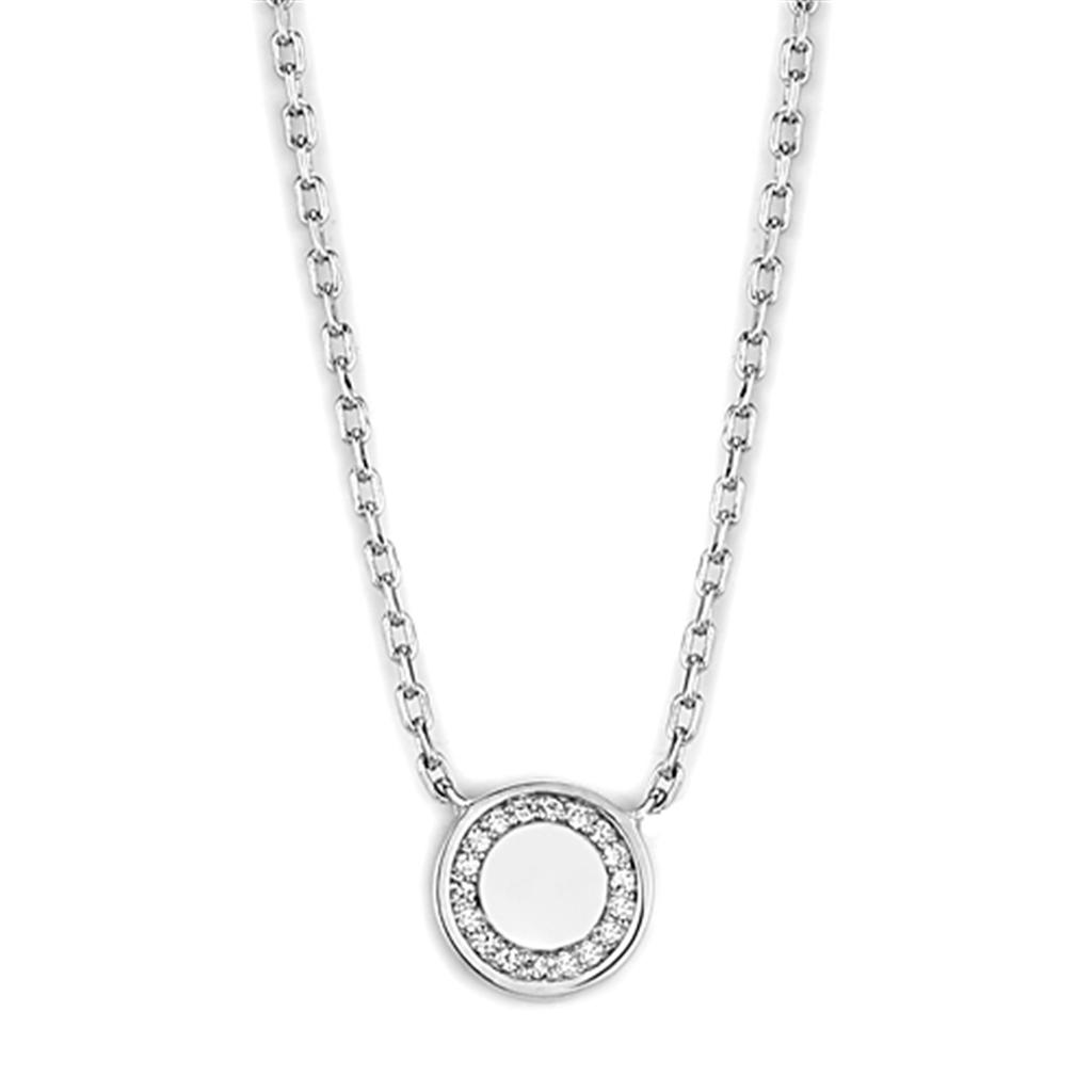 3W447 - Rhodium Brass Necklace with AAA Grade CZ  in Clear