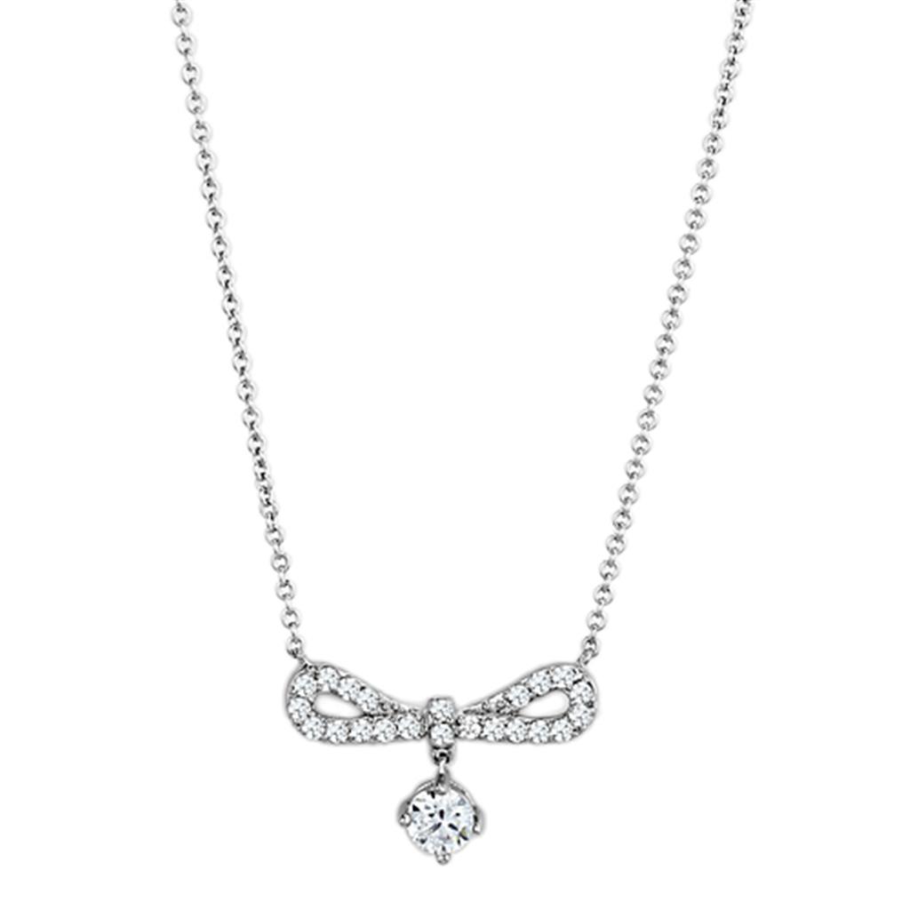 3W452 - Rhodium Brass Necklace with AAA Grade CZ  in Clear