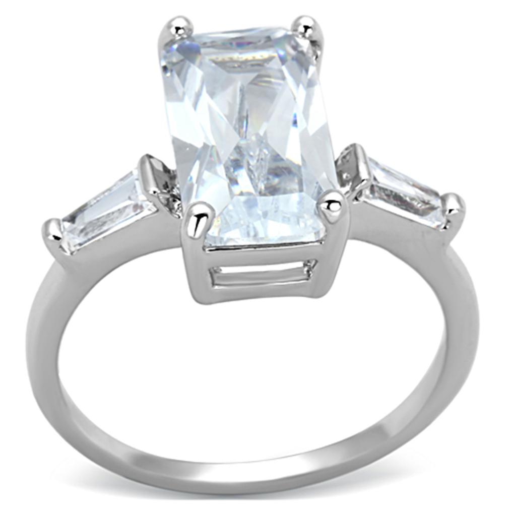 3W460 - Rhodium Brass Ring with AAA Grade CZ  in Clear