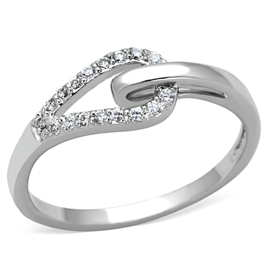 3W465 - Rhodium Brass Ring with AAA Grade CZ  in Clear