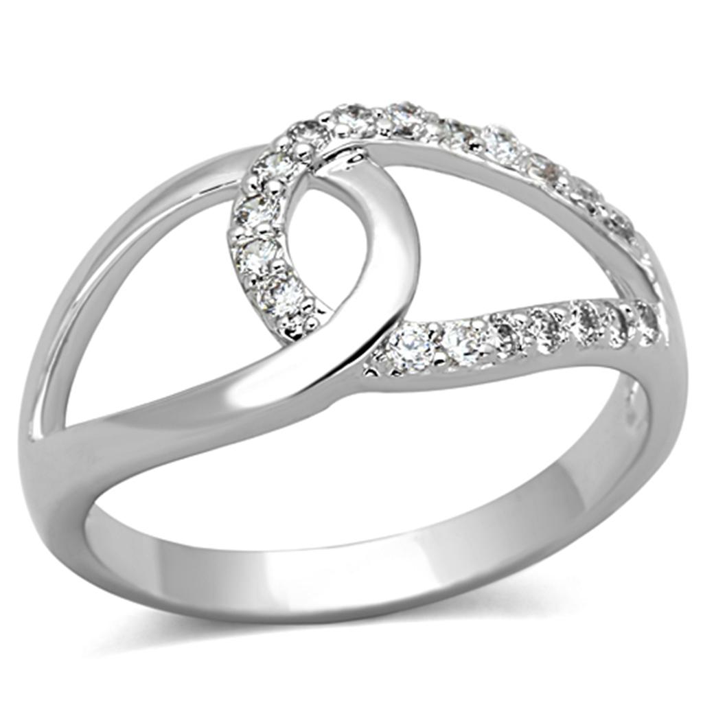 3W474 - Rhodium Brass Ring with AAA Grade CZ  in Clear