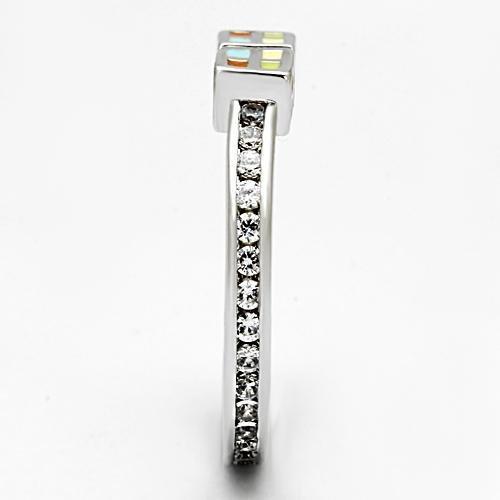 3W525 - Rhodium Brass Ring with AAA Grade CZ  in Clear