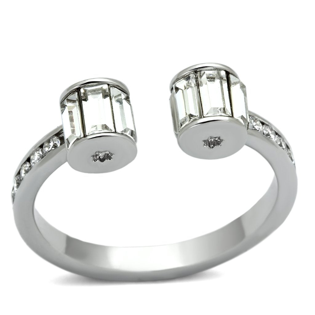 3W526 - Rhodium Brass Ring with Top Grade Crystal  in Clear