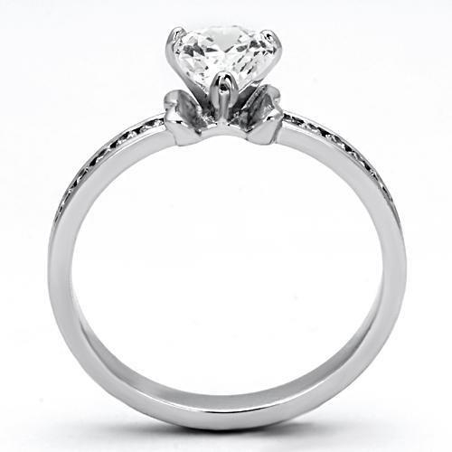 3W527 - Rhodium Brass Ring with AAA Grade CZ  in Clear