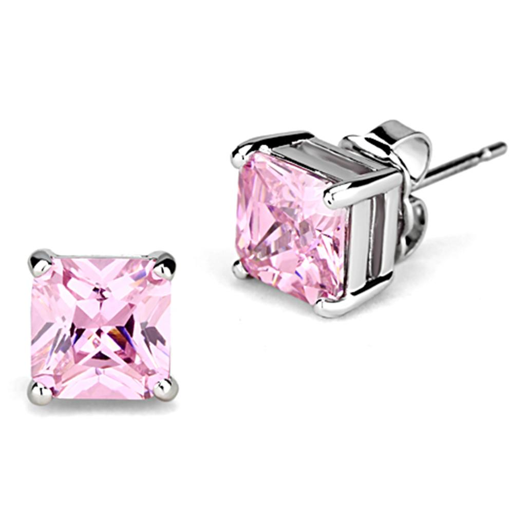 3W531 - Rhodium Brass Earrings with AAA Grade CZ  in Rose