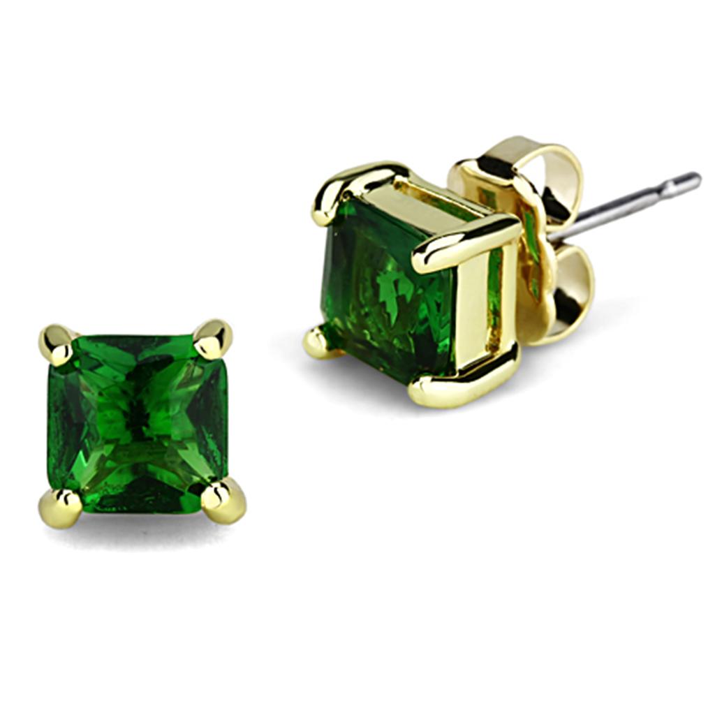 3W544 - Gold Brass Earrings with Synthetic Synthetic Glass in Emerald