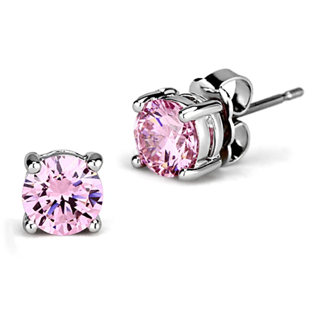 3W552 - Rhodium Brass Earrings with AAA Grade CZ  in Rose