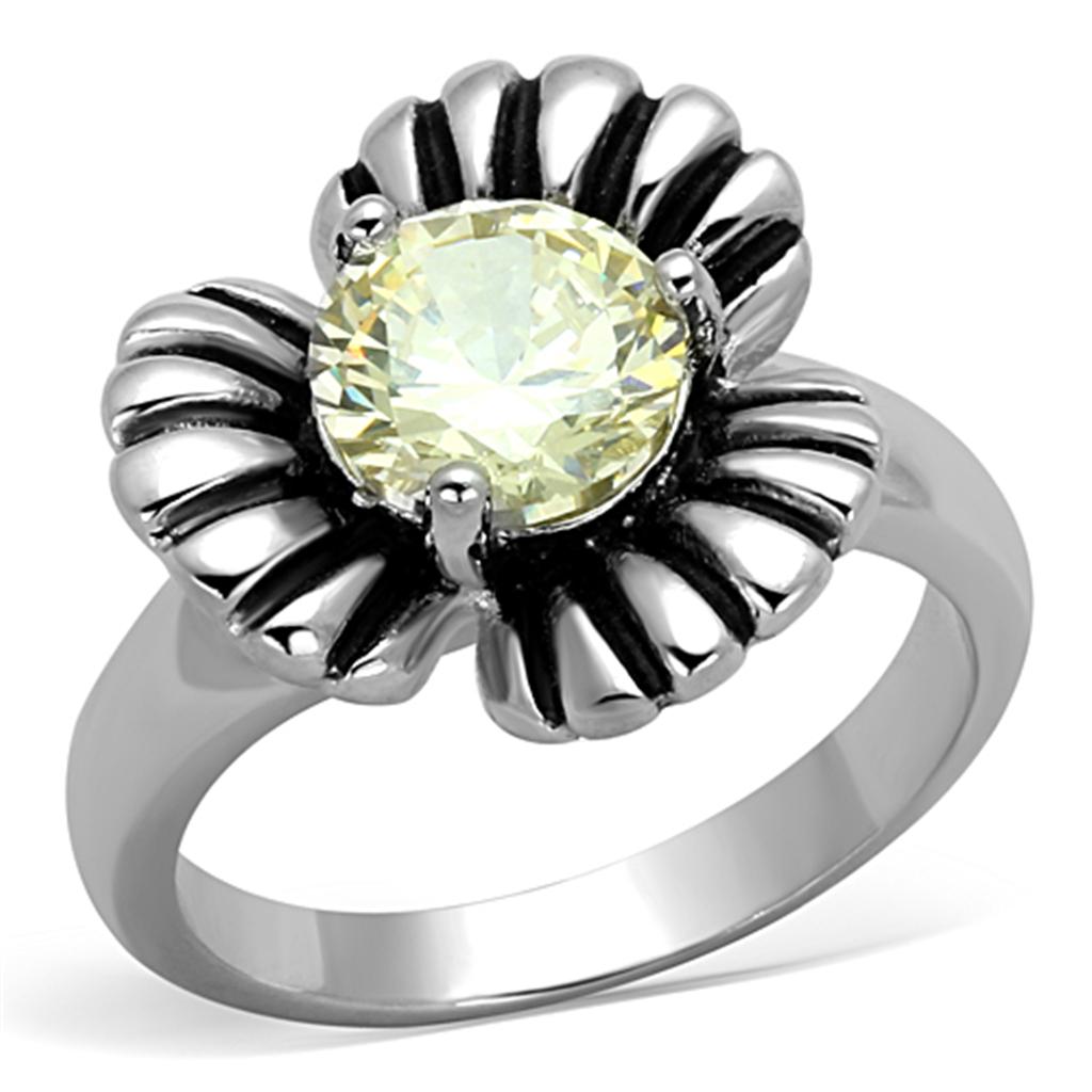 3W598 - Rhodium Brass Ring with AAA Grade CZ  in Citrine Yellow