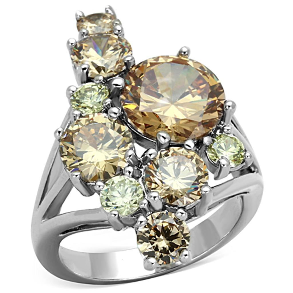 3W600 - Rhodium Brass Ring with AAA Grade CZ  in Multi Color