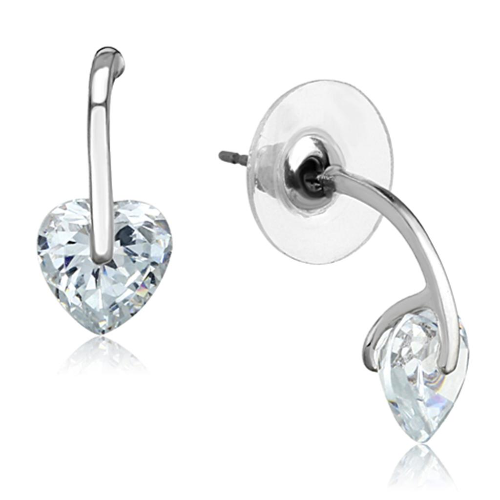 3W612 - Rhodium Brass Earrings with AAA Grade CZ  in Clear