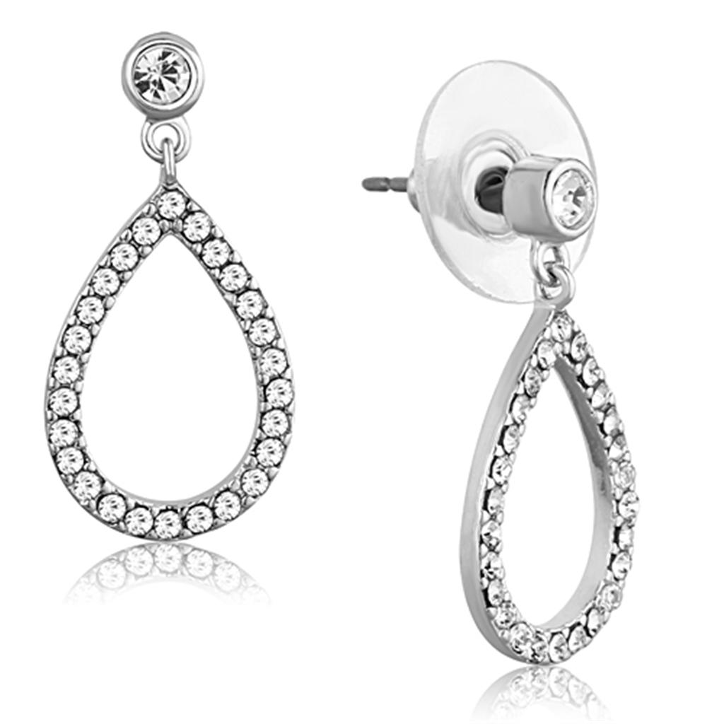 3W617 - Rhodium Brass Earrings with Top Grade Crystal  in Clear