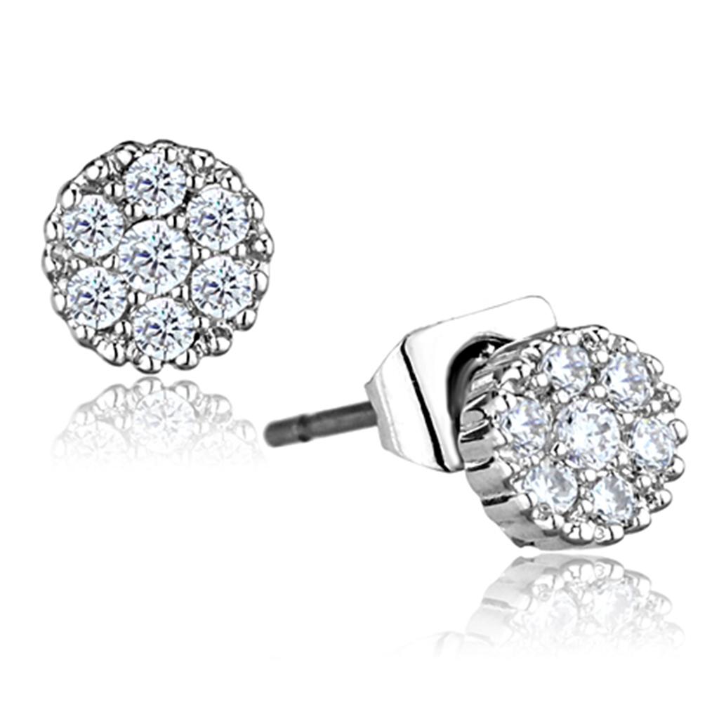 3W623 - Rhodium Brass Earrings with AAA Grade CZ  in Clear