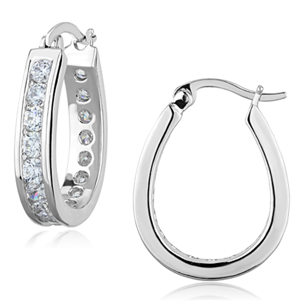 3W625 - Rhodium Brass Earrings with AAA Grade CZ  in Clear