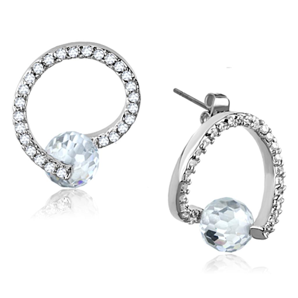 3W626 - Rhodium Brass Earrings with AAA Grade CZ  in Clear