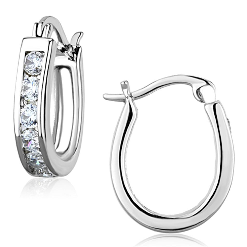 3W627 - Rhodium Brass Earrings with AAA Grade CZ  in Clear