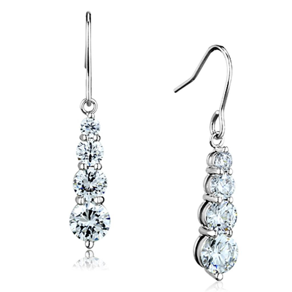 3W633 - Rhodium Brass Earrings with AAA Grade CZ  in Clear