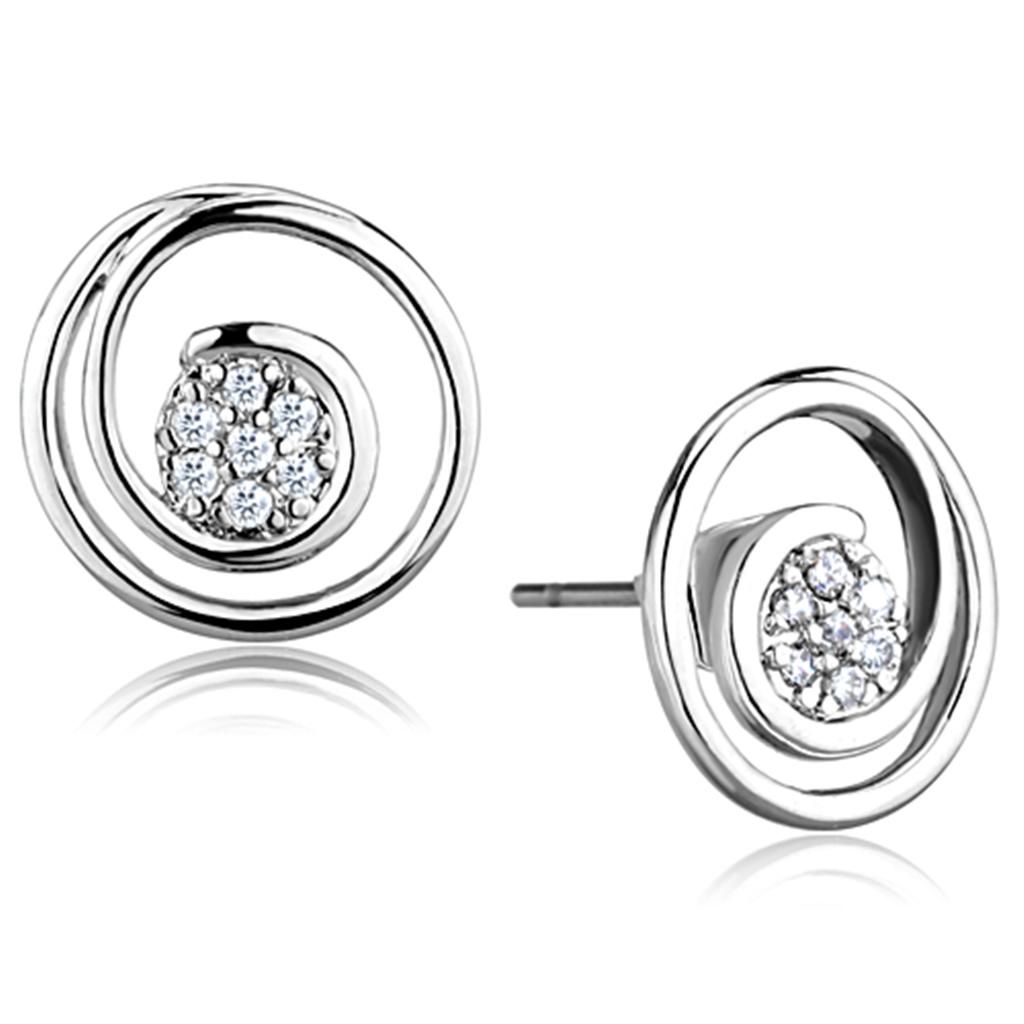 3W638 - Rhodium Brass Earrings with AAA Grade CZ  in Clear