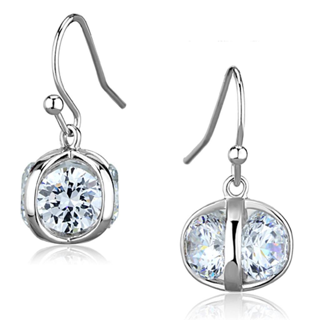 3W644 - Rhodium Brass Earrings with AAA Grade CZ  in Clear